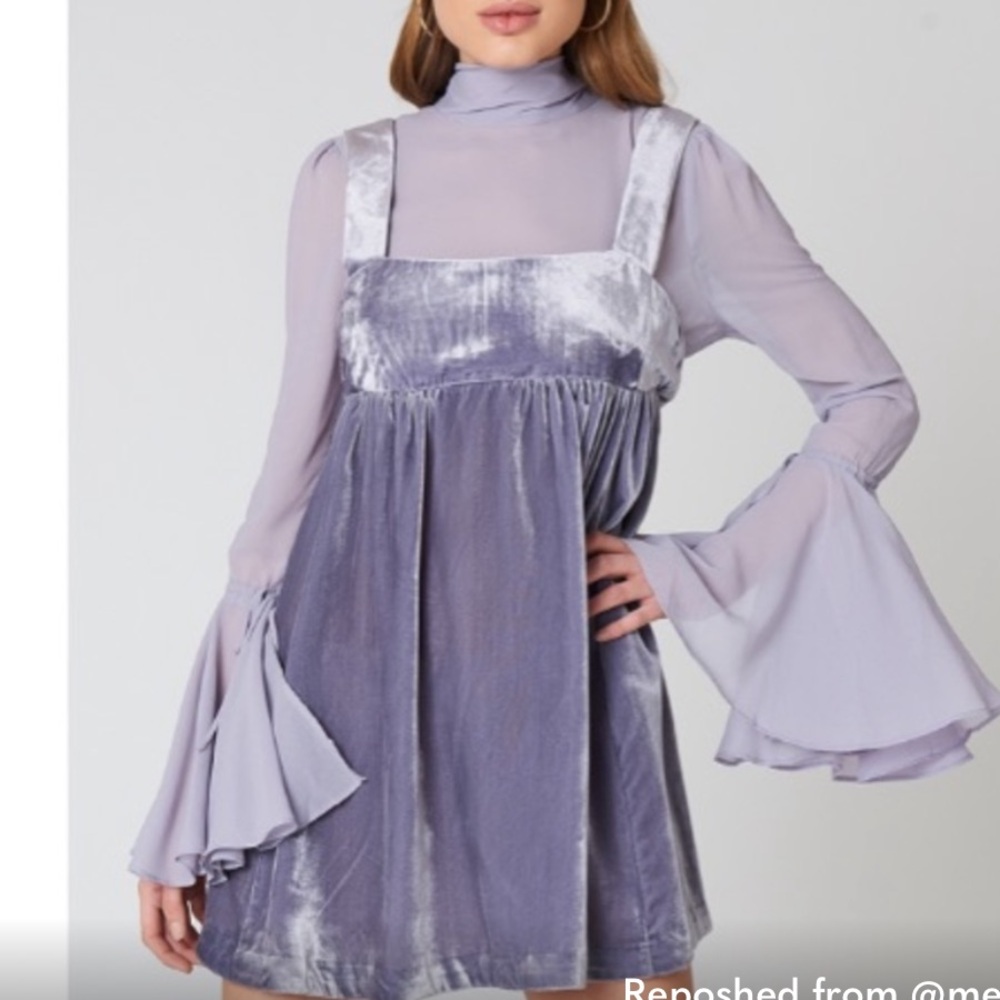 FREE PEOPLE Purple Counting Stars Velvet Mini Dress with sheer turtleneck